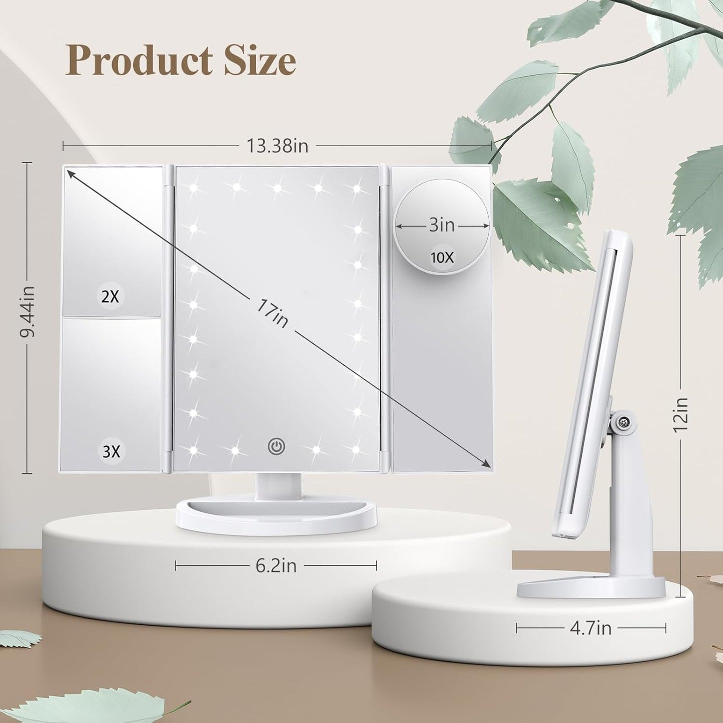 Lighted Magnifying Trifold Mirror 💡 Portable Vanity Mirror with Adjustable Brightness for Makeup & Skincare