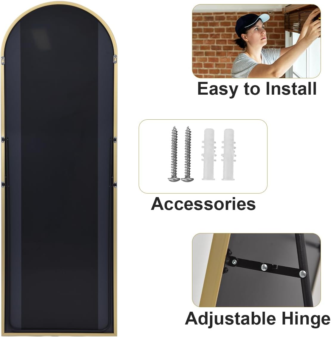 64" Arched Full-Length Mirror 🪞 Modern Freestanding & Wall-Mount Home Decor