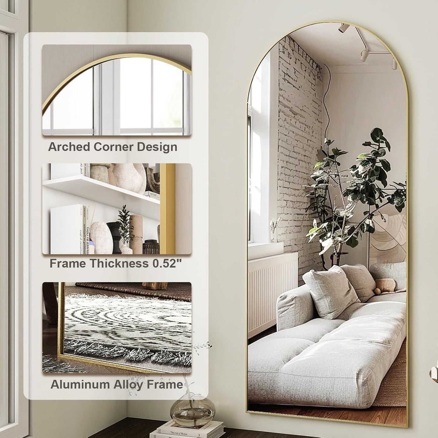 64" Arched Full-Length Mirror 🪞 Modern Freestanding & Wall-Mount Home Decor